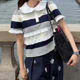 Japanese Style Sweet Women's Short Sleeve Knit Top 2026 Summer Lady Fashion Letter Embroidery Casual Knit Shirt Female T-Shirt