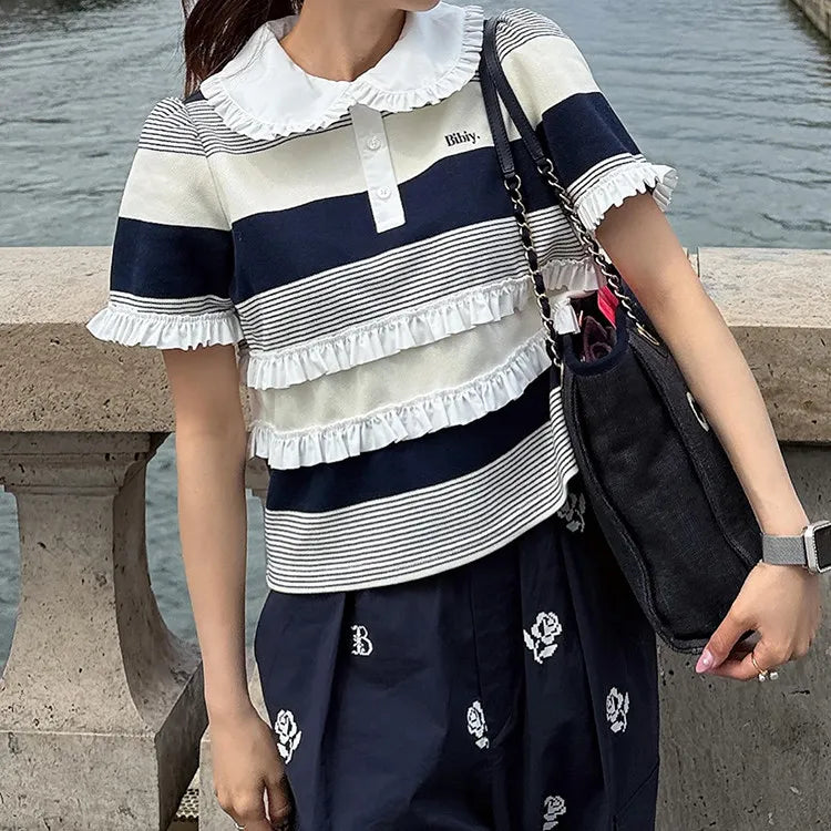 Japanese Style Sweet Women's Short Sleeve Knit Top 2026 Summer Lady Fashion Letter Embroidery Casual Knit Shirt Female T-Shirt