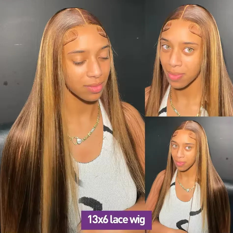 200 Density Highlight Wig Human Hair Bone Straight Blond Ombre hd Lace Wig 13x4 13x6 Colored Human Hair Frontal Pre Plucked Wigs