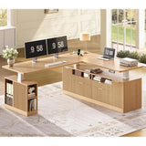 69 x 55 L-Shaped Electric Desk with 4 Drawers, Storage & Power Outlet, Oak Finish for Home Office
