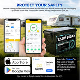 Grade A 12V 300Ah LiFePO4 Battery, Built-in 200A BMS, 8000+ Deep Cycle, Low-Temp Protection for RV, Van, Golf Cart, Boat, Camper, Marine, Solar Energy Storage, 1-Year Warranty