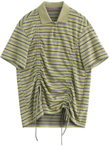 CHIC VEN Women T-Shirts Slim Pullover Short Sleeve New Contrast Stripes Pleated Tees Female Top for Girl Spring Autumn 2026