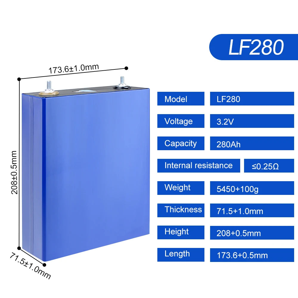 Grade A 3.2V EVE280AH Lifepo4 Battery LF280K Rechargeable Lithium Batteries DIY 12V 24V 48V for Solar Storage System RV Boat EV