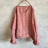 Johnature Women Vintage Striped T-Shirts V-Neck Long Sleeve Loose Linen Tees 2025 New Spring Chinese Style Female T-Shirts
