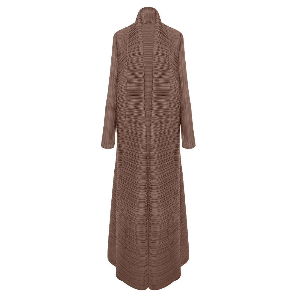 Miyake Pleated Turndown Collar Long Sleeve Cardigan Dress Long Coats Women New Abaya Fashion Solid Loose Large Size Clothes