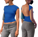 New Summer Backless T-Shirt Women Sexy Short Tops Pullovers Streetwear Clothes Solid Base Tees Black