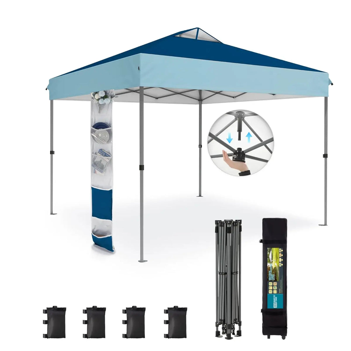 Canopy Tent Pop Up 10x10 ft, One Person Push Set Up Tent, Outdoor Canopies Shelter Heavy Duty Straight Legs, Customized