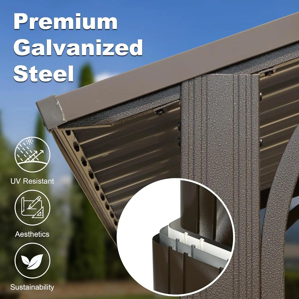 8x5FT Hardtop Grill Gazebo,  Metal Grill Canopy with Galvanized Steel Double Roof for Patio Lawn Patio Backyard Deck, Brown