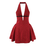 YENKYE Sexy Women Fashion Backless Halter Dresses Low Waist A-line Mini Summer Dress Party Robe