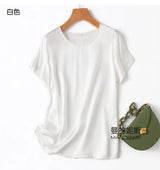 Benefits! Flowing Gem Series Basic Style Versatile Round Neck 100% Mulberry Silk Short Sleeve Silk Satin T-Shirt Top