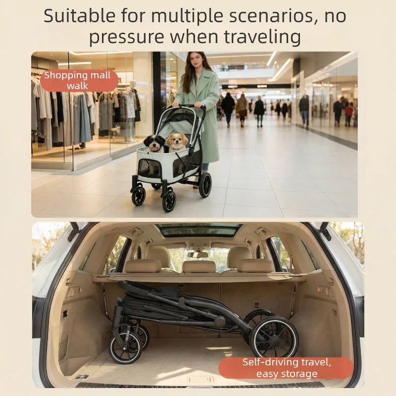 40KG Large Pet Strollers Cats Dogs Wheel Folding Dogcart Luxury Outdoor Transport Dog Strollers Pet Carrier Trolley Supplies