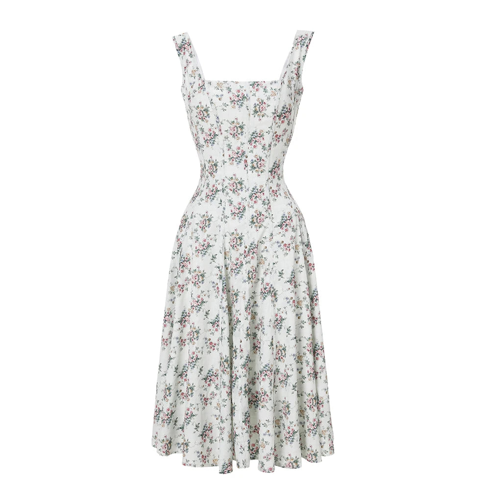Suninheart Summer Elegant Lace Up Dress 2025 New Arrivals Floral Print Midi Dress Women Sexy Dress for Holiday Birthday