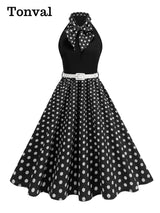 Tonval Bow Neck Halter Neck Polka Dot 50s Retro Party Clothes for Women Prom Vintage Cosplay Christmas Sleeveless Dresses