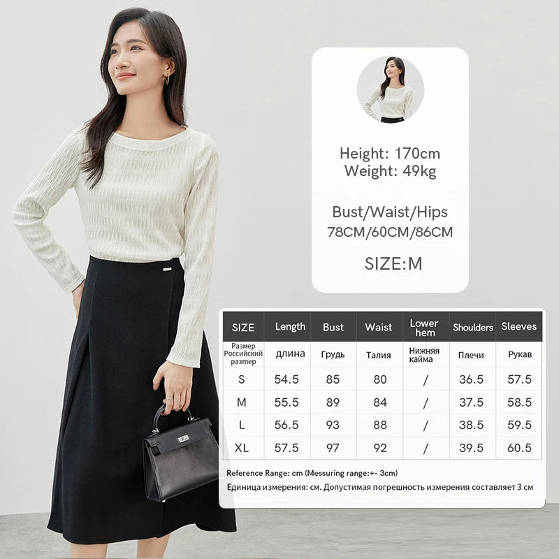SENTUBILA Slash Neck T-shirt for Women's 2026 Spring Solid Casual Straight Knitted Long Sleeve Simple Tops Female 151T57497
