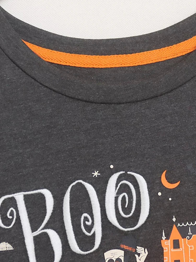 Fashion Halloween Castle Letter Cartoon Print Embroidery T-Shirt Women Short Sleelve O-Neck Pullover Casual Tops Female