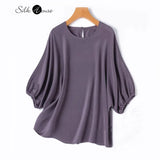 26MM Heavy Weight 93% Natural Mulberry Silk Elastic Wrinkled Round Neck Batwing Half Sleeve Women's Casual Solid Color T-shirt