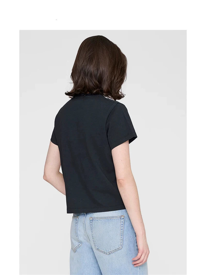 New North America Style I SEE YOU I LOVE YOU Letter Embroidery T-shirt High Quality Short Sleeved Women Pure Cotton Basic Tees