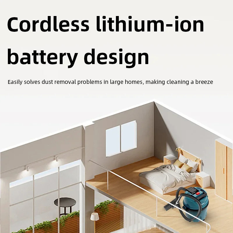 High Power Cordless Industrial Wet Dry Vacuum Cleaner Strong Suction Drum Canister for Construction Cleanup Warehouse Car Wash