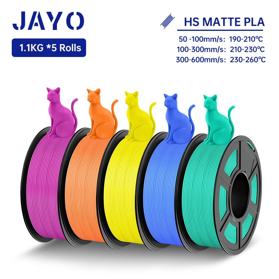 JAYO PLA Classic 3D Filament 1.75mm High Speed Matte PLA 3D Printer Filament Neatly Wound 3D Printing Materials 5Rolls/set