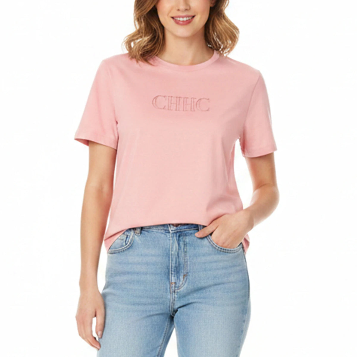 CH Women's Clothing - Pink Cotton Embroidered Letter Pattern Short-Sleeved Casual Basic T-Shirt - Urban Style Summer Fashionable