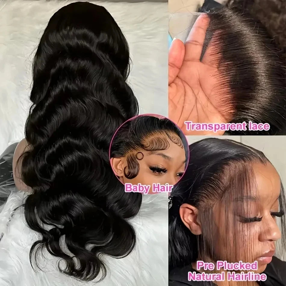 250 Density 100% Human Hair 13x4 13x6 Body Wave HD Lace Frontal Wig 40 46 Inch 360 Full HD Lace Front Wigs Loose Natural Black