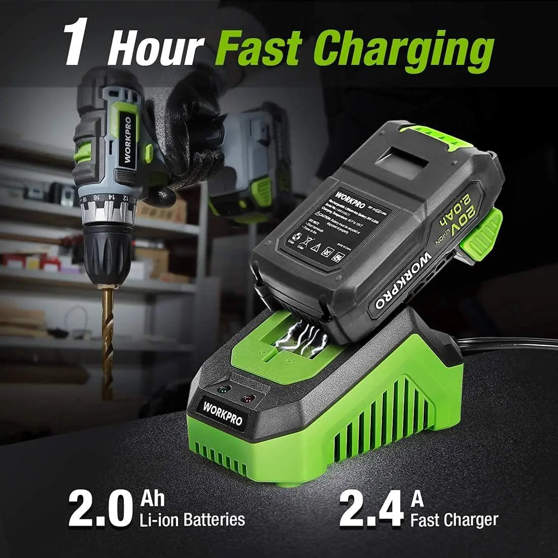 20V Cordless Drill & Impact Driver Combo Kit with 2 Batteries, Fast Charger, Bits