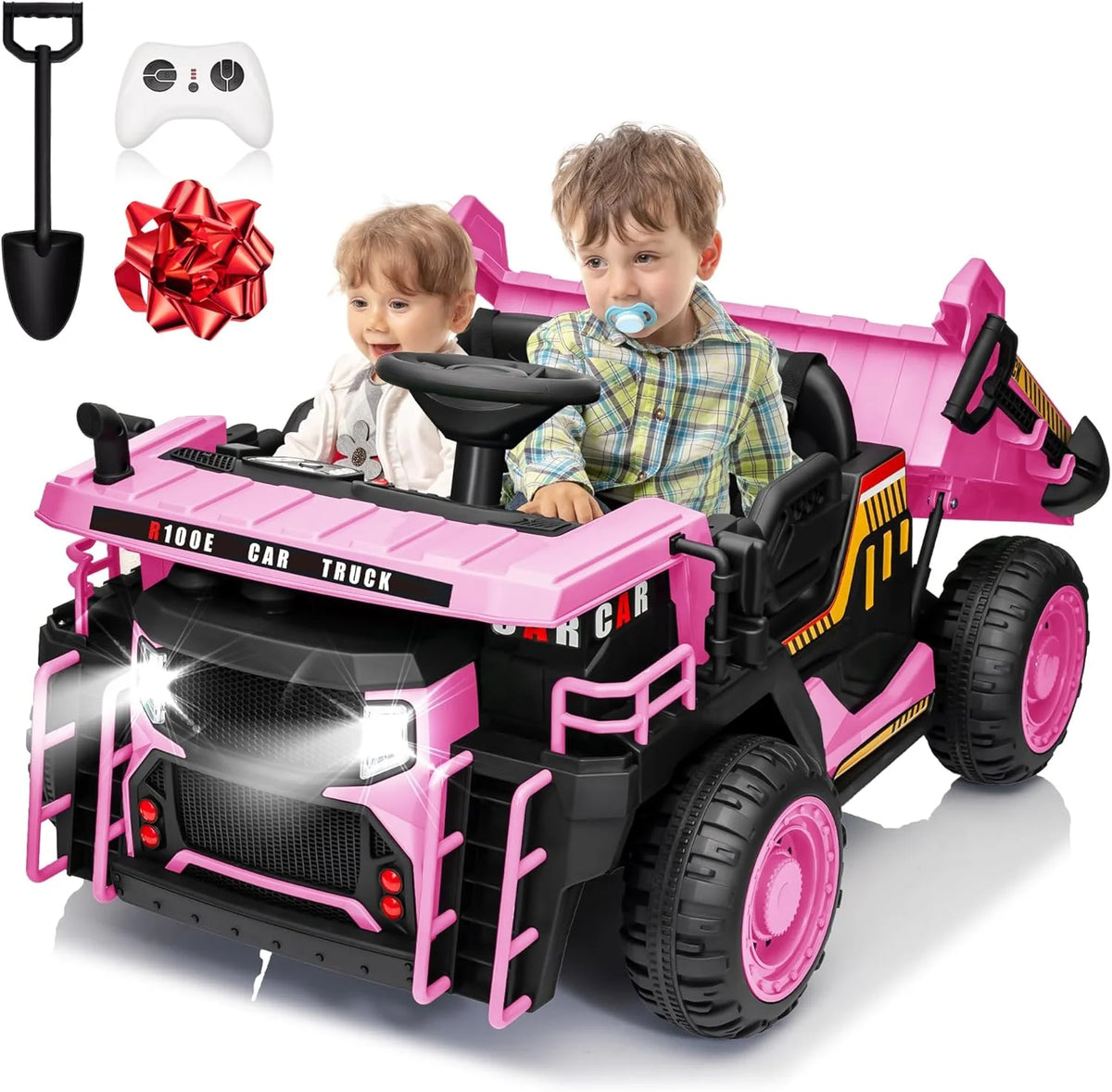 24V Ride on Toys w/Remote Control, 2 Seater 400W Ride on Dump Truck, Electric Powered Ride on w/Dump Bed, 3 Speeds, Shovel, Blue