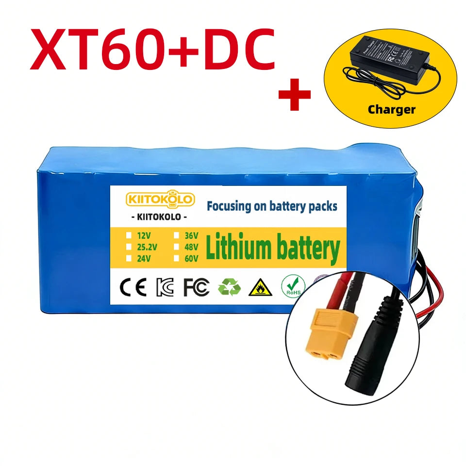 36V 10000mAh 10S4P Lithium Ion Battery Built-in BMS High Capacity Replacement Battery for 500W Electric Scooter E-Bike