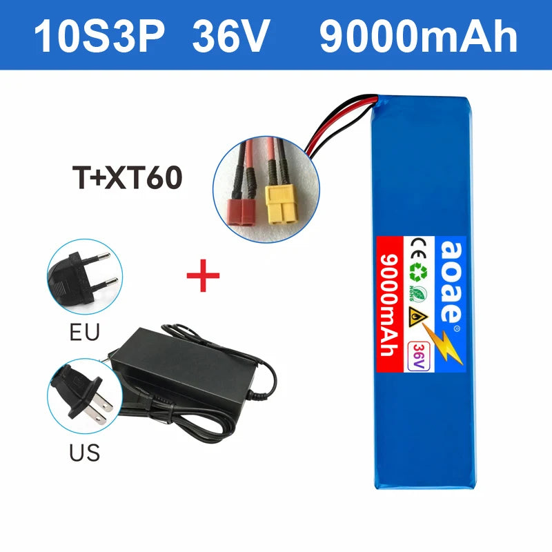 36V Electric Scooter Battery 9.0Ah 18650 Grade-A Cells 10S3P 500W-1000W Built-in BMS XT30 JST Long Range Safe & Durable