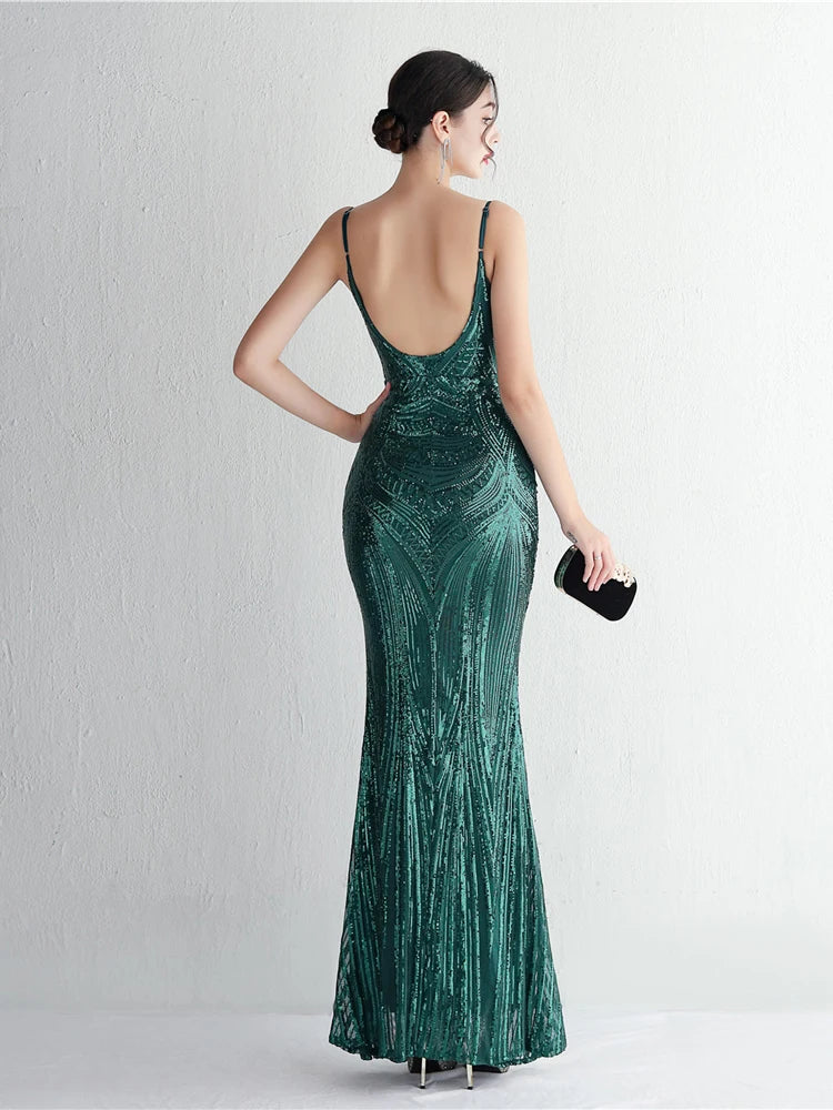 HBLL Women Strap Party Maxi Dress Sexy V Neck Evening Dress Celebrity Purple Sequin Dress Long Prom Formal Occasion Dress