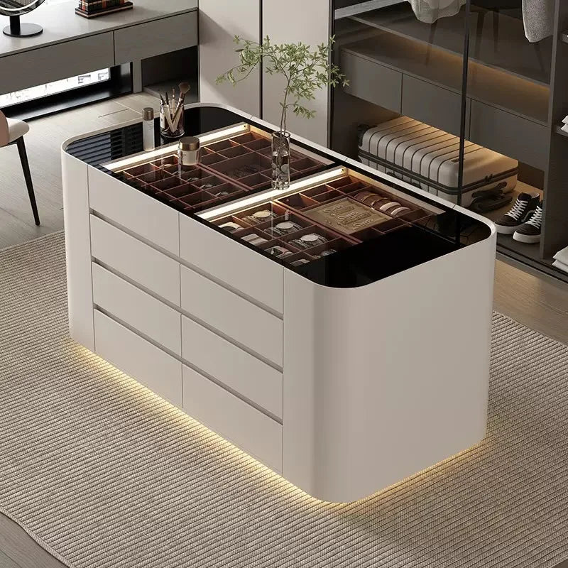 Simple clothing store cloakroom island cabinet drawer storage cabinet solid wood multi-layer studio jewelry display cabinet