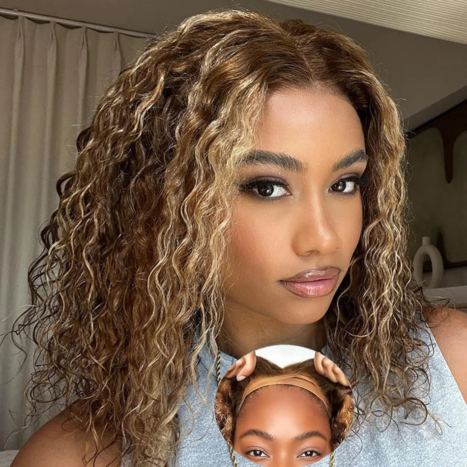 Highlight Ombre Bob Wig Human Hair Curly Short 5X5 Hd Lace Closure Wig Honey Blonde P427 Colored Glueless Deep Wave Frontal Wigs