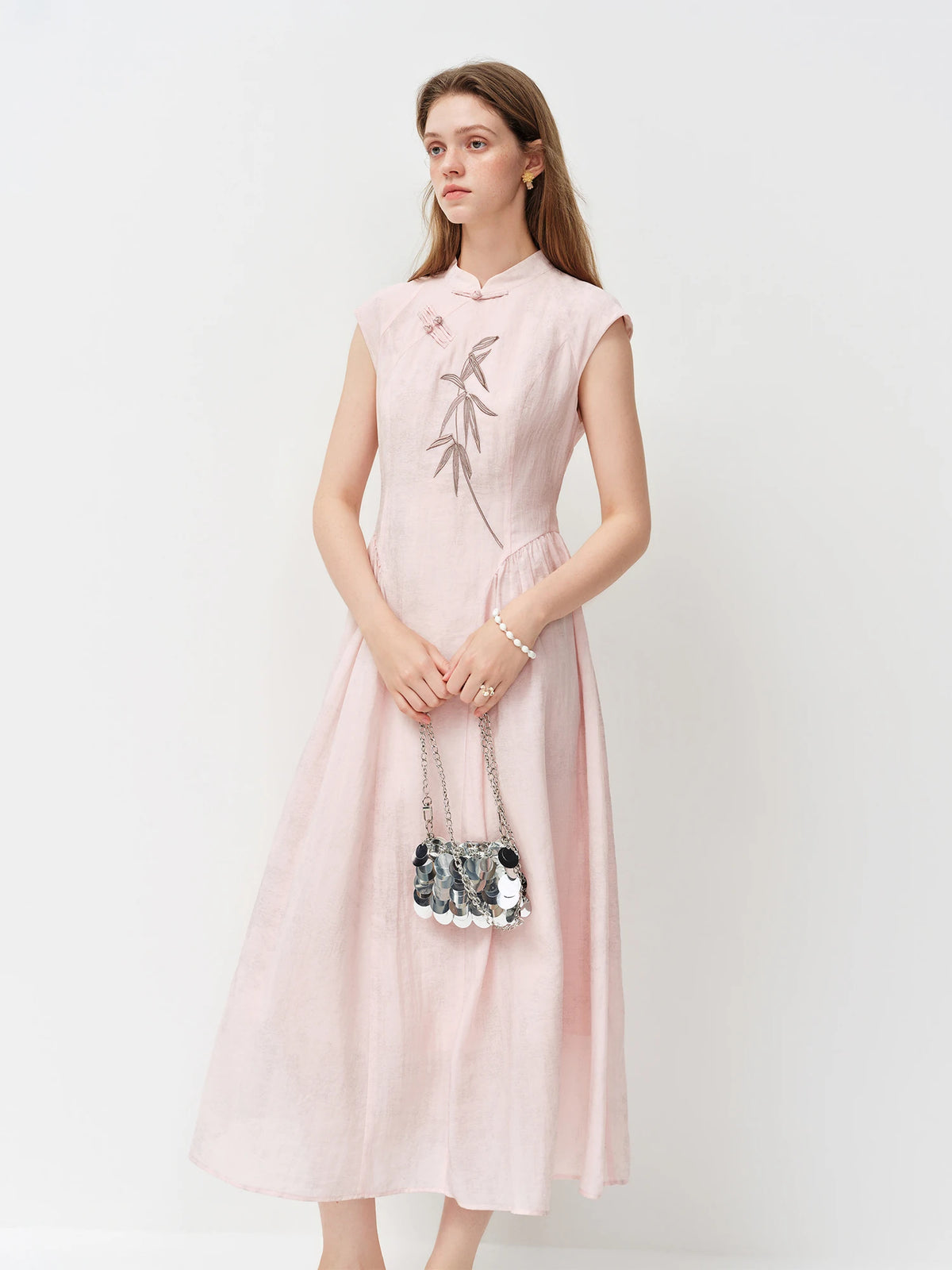 FSLE New Chinese Style Embroidery Slim-Fit Long Dress for Women 2026 Summer New Arrivals A-Line Waist-defining Skirt for Dates