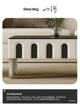 Stone Plate Coffee Table Living Room Large and Small Apartment Type Red Oak Wood Grain Coffee Table Light Luxury Modern