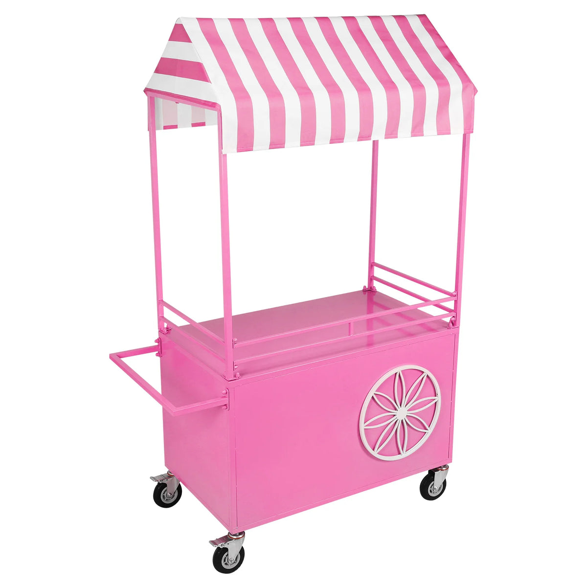 Mobile Food Display Stand with Lockable Wheels Vending Stand Kiosk Display Trolley with Canopy for Shopping Malls Events Streets