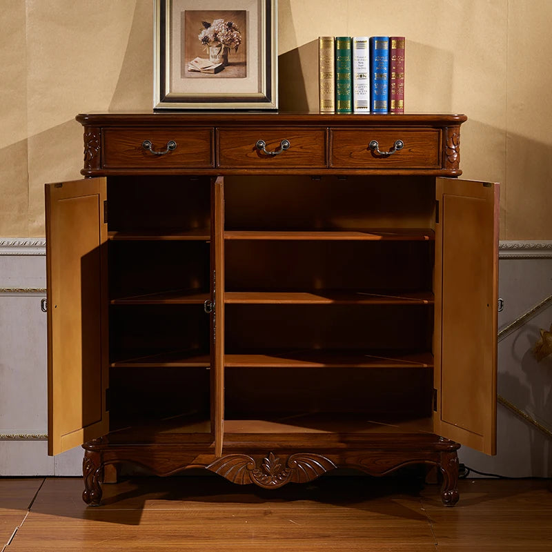 Country house brown walnut light yellow activity baffle multi-layer shoe cabinet entrance side cabinet