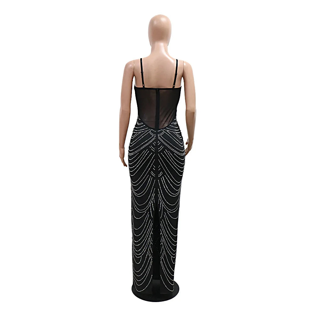 HBLL Women's Pearl Beading Rhinestone Sequin Dress Sexy Party Club Night Formal Evening Dress Hot Drilling Birthday Outfits