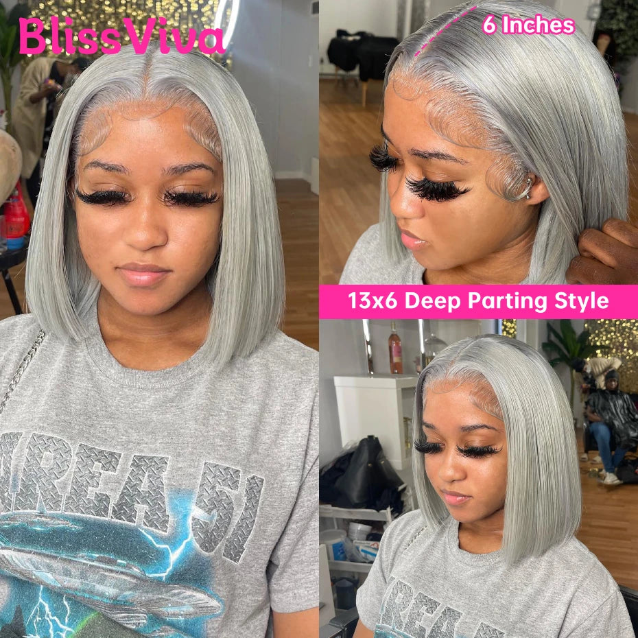 Silver Grey Short Human Hair Wigs 13x6 Lace Front Human Hair Wig Ash Gray Bob Vietnamese Pre Plucked 613 Blonde Lace Frontal Wig