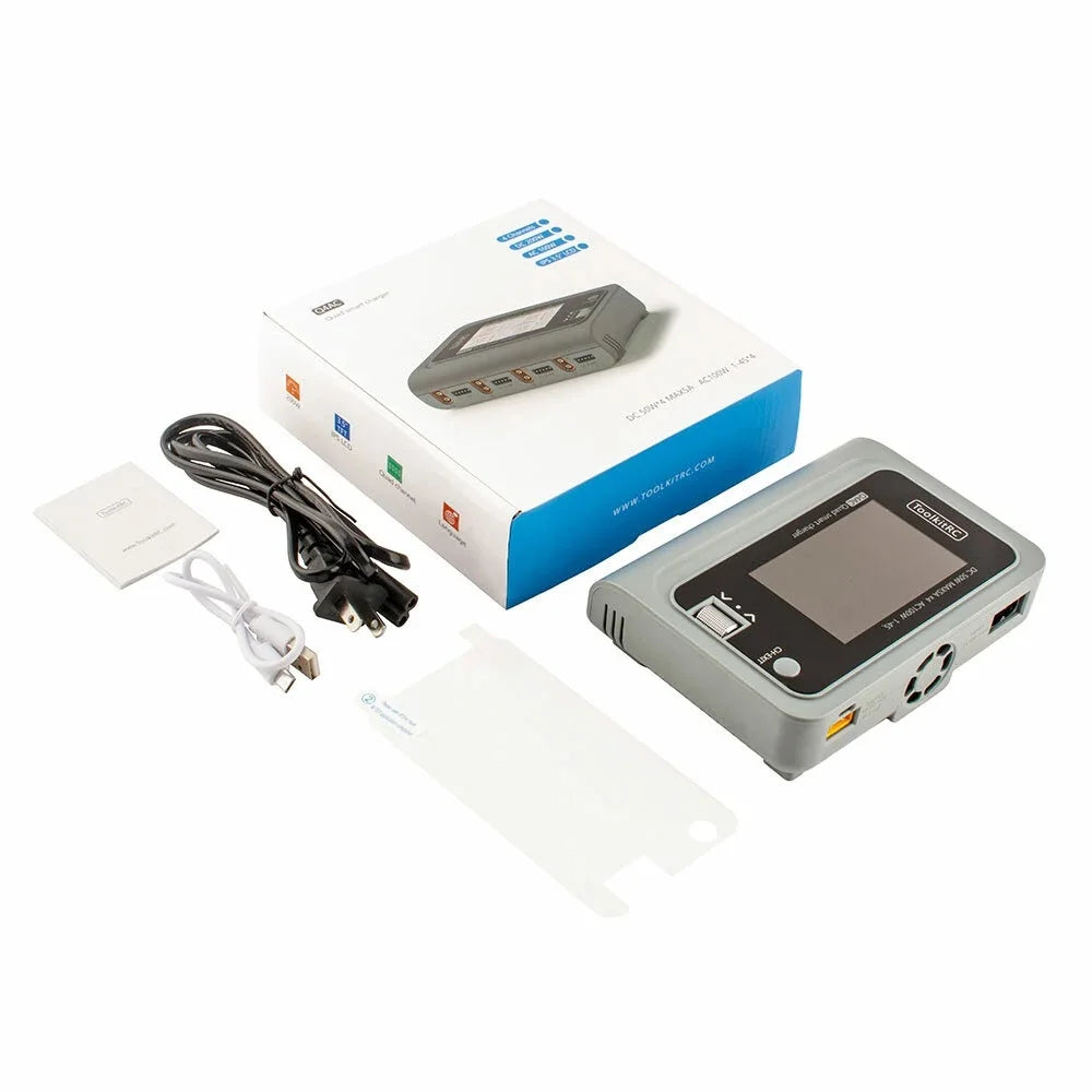 ToolkitRC Q4AC 4x50W 5A AC 100W 4 Ports DC Smart Charger Discharger XT60 for 1-4S Lipo Battery