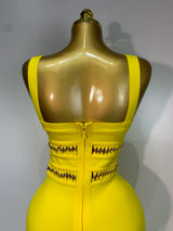 Women Sleeveless Sexy Square Collar Tassel Bodycon Bandage Dress Celebrity Elegant Evening Party High Quality Birthday Dress