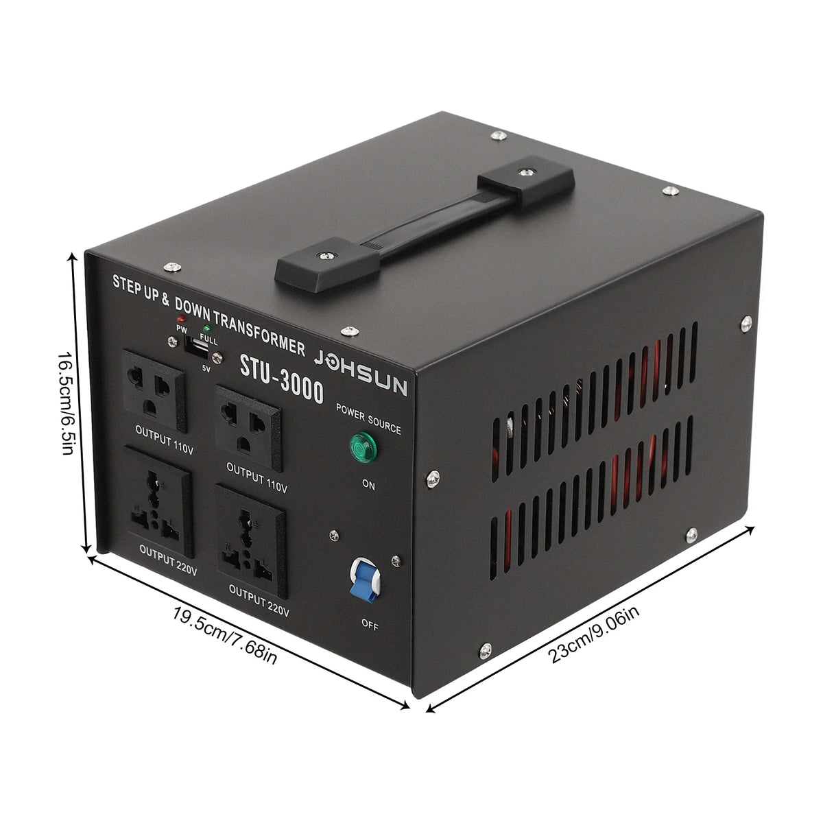 3000W Voltage Converter Transformer Power Converter Step Up/Step Down 110V to 220V 220V to 110V Heavy Duty 5V USB Port Black
