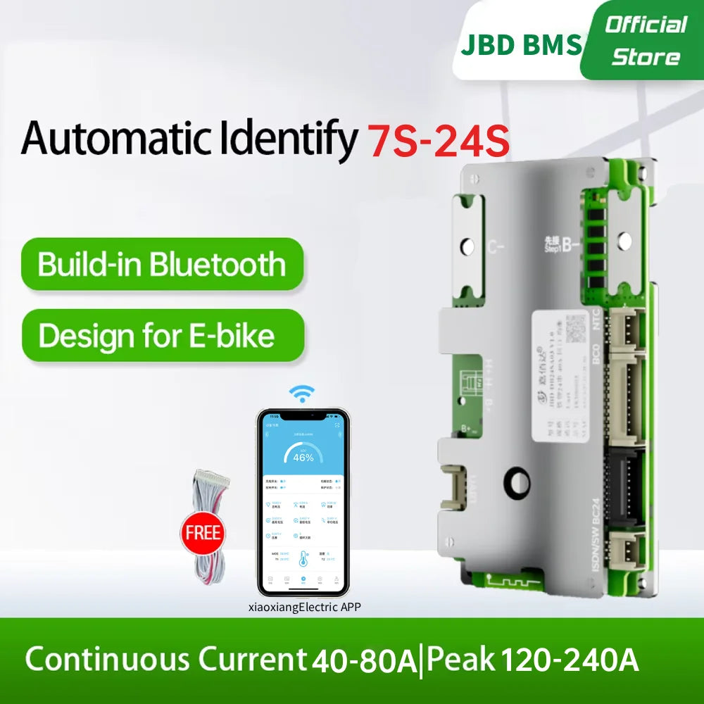 JBD BMS 7S-24S Built-in Bluetooth Smart BMS 8S 24V 10S 36V 16S 48V 60V 20S 24S 72V 40A 50A 60A 80A LFP NMC Bms For Electric Bike