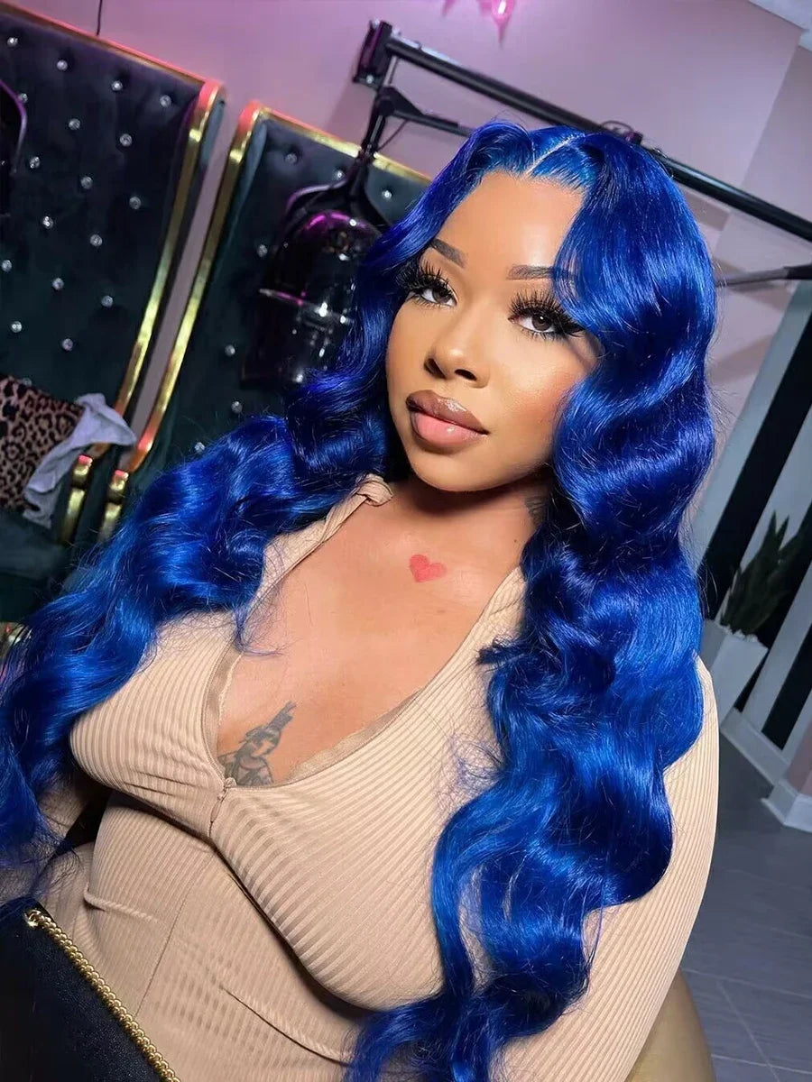 Navy Blue 13x4 Lace Front Body Wave Human Hair Wigs Brazilian Blue