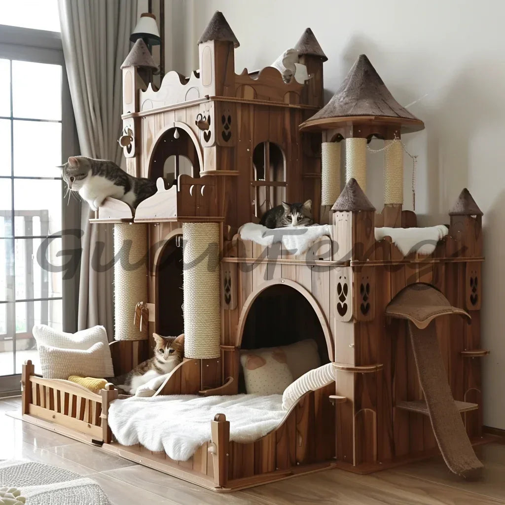 Home Super Large Castle Solid Wood Cat Climbing Frame Cat Nest Integrated Luxury Cat Villa Muppet