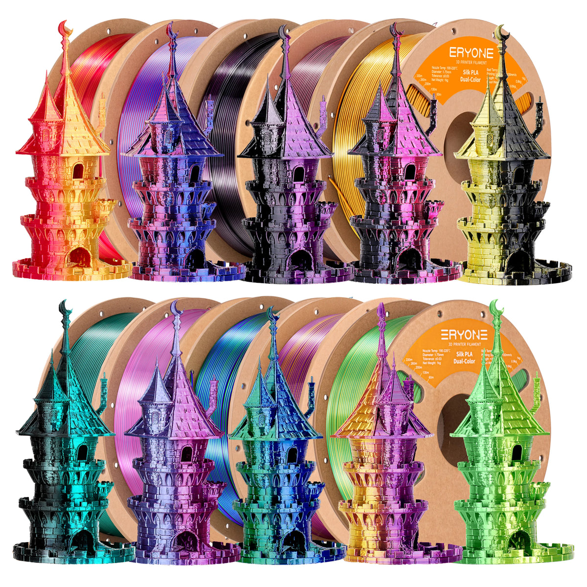 ERYONE 3/5/10KG Dual Color Silk PLA Filament 3D Print,Multicolor Available,Diameter:1.75mm,Tolerance:+/-0.03mm,1KG/Spool