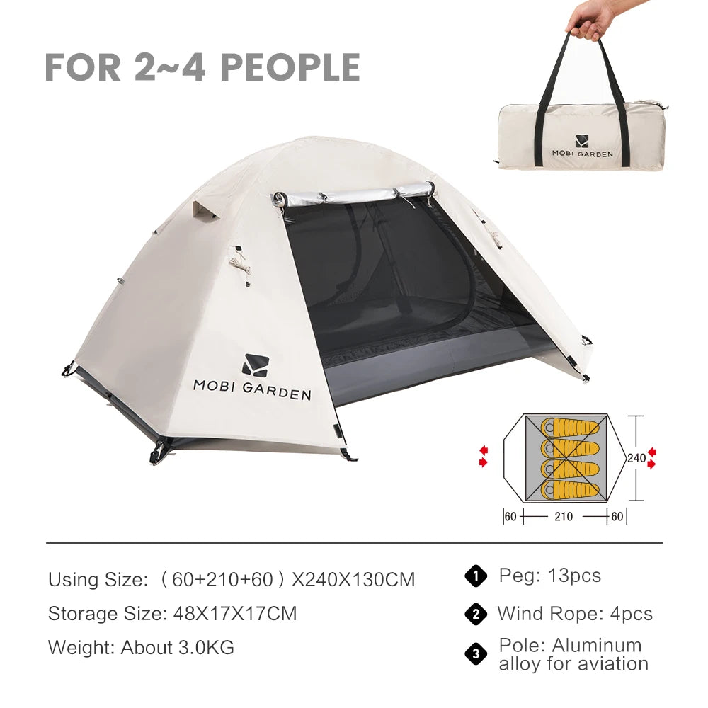 MOBI GARDEN Camping Backpacking Tent Waterproof Rainproof Hiking Silver Coated Sun Protection Easy Set Up