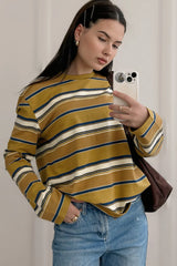 Hirsionsan Long Sleeve Striped T Shirt Women 2025 Spring autumn Oversized 100% Cotton Tshirts Female Casual Chic Tees Girls Tops