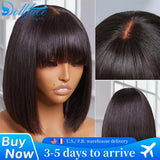Straight Human Hair Bob Wigs With Bang Full Machine Made Wigs 3x1 Middle