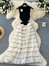 SINGREINY Autumn 3D Floral Spliced Long Dress 2025 Female O Neck Long Sleeves High Quality Slim Luxury Knitted Party Cake Dress