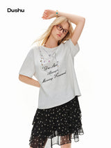 DUSHU 2026 Summer Women's Printed Relaxed Fit Round Neck T-Shirt - Breathable and Lightweight for Summer and Outdoor Outings